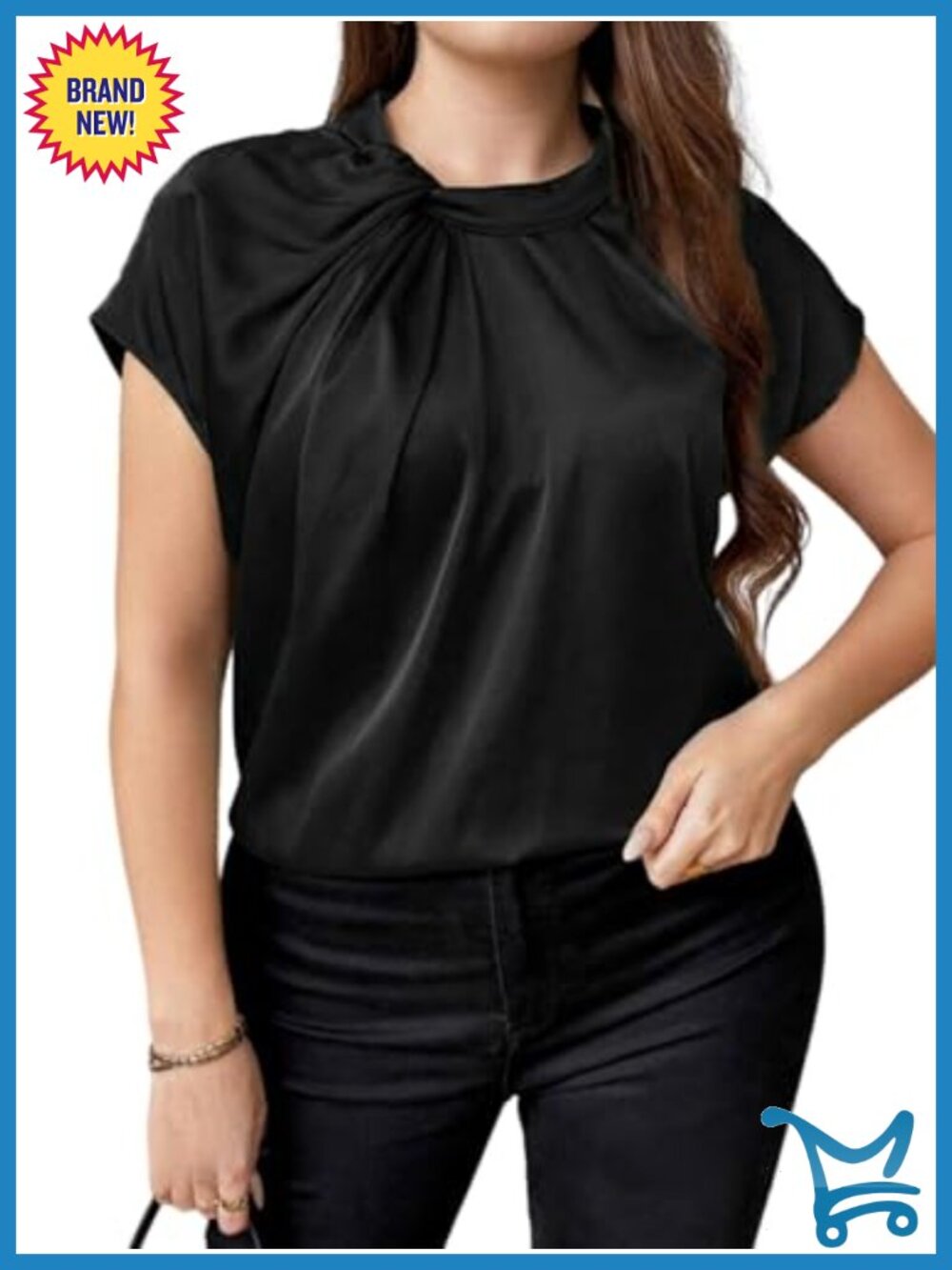 Plus Size Satin Blouse Short Sleeve Twist Knot Business Top